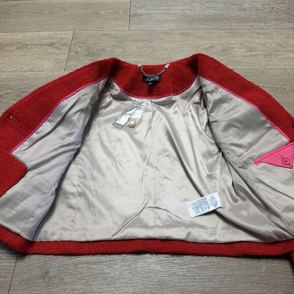 J. Crew V-Neck Lady Jacket in Maritime Tweed Festival Red NWT Size 0 BV211 - Picture 7 of 14